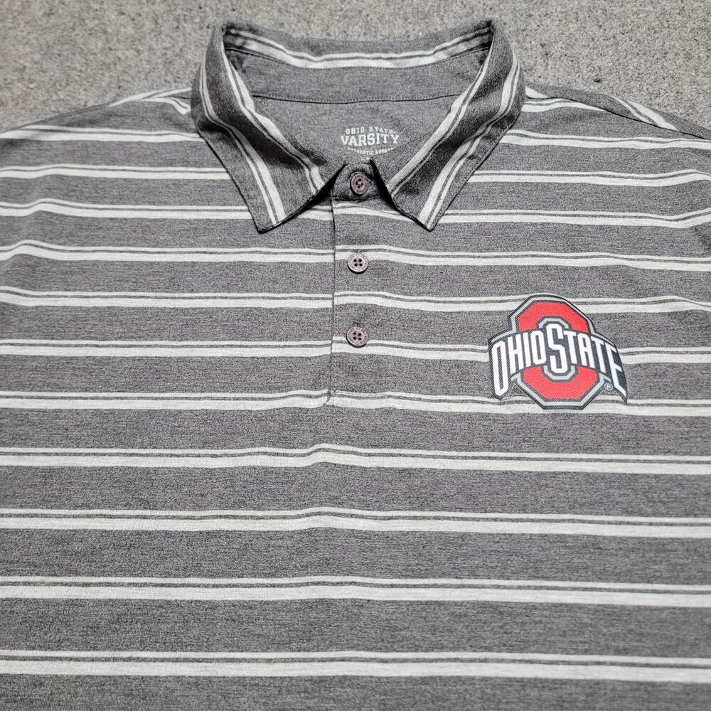 Ohio State Buckeyes Shirt Mens 2XL XXL Gray Striped Varsity Authentic Golf Polo